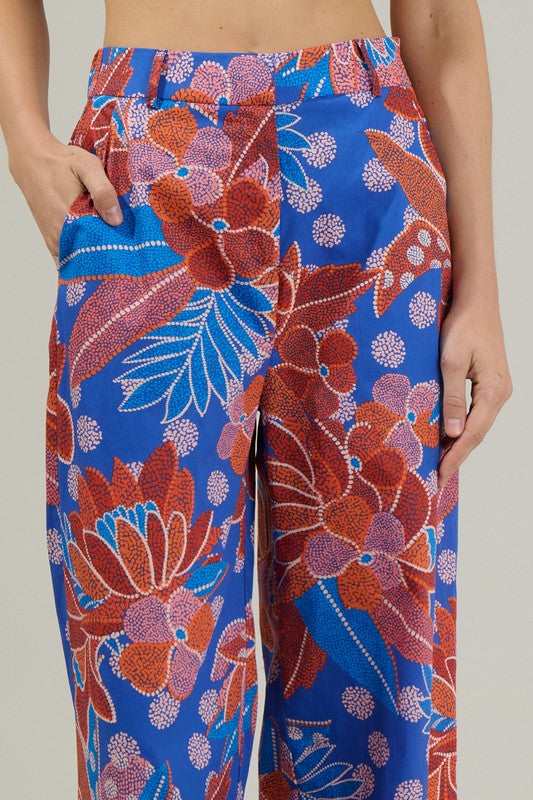 Amazonia Blue Floral Mulvane Wide Leg Pants