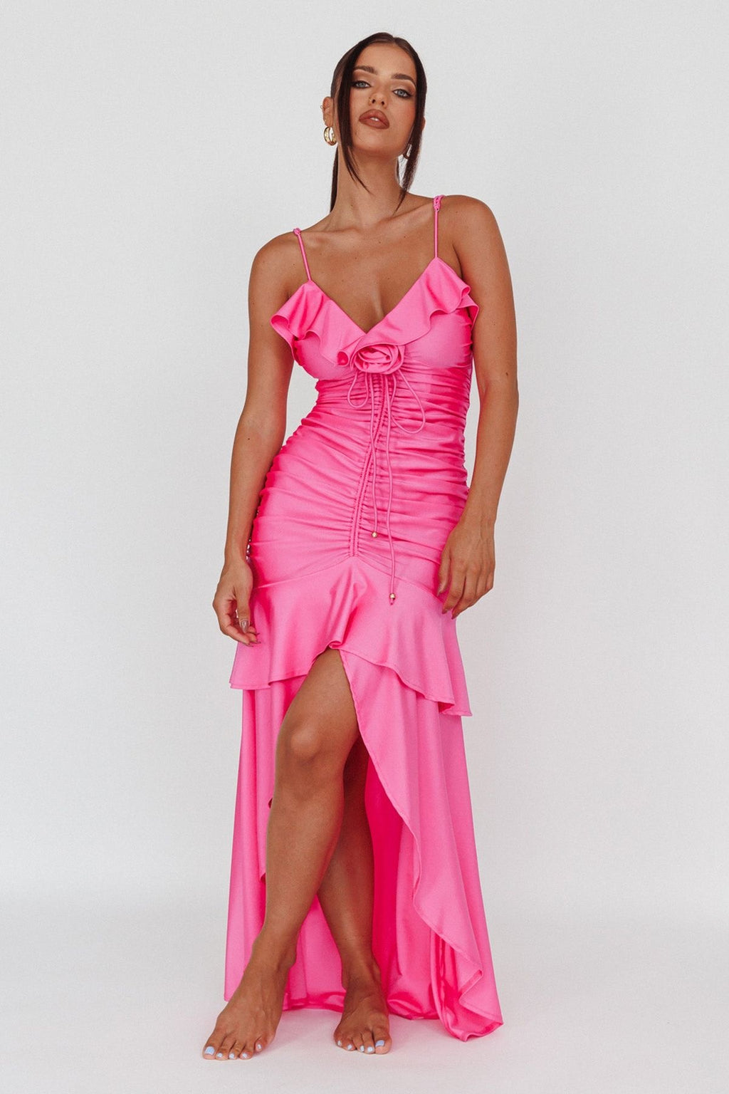 Rosalia Ruched Ruffle Maxi Dress