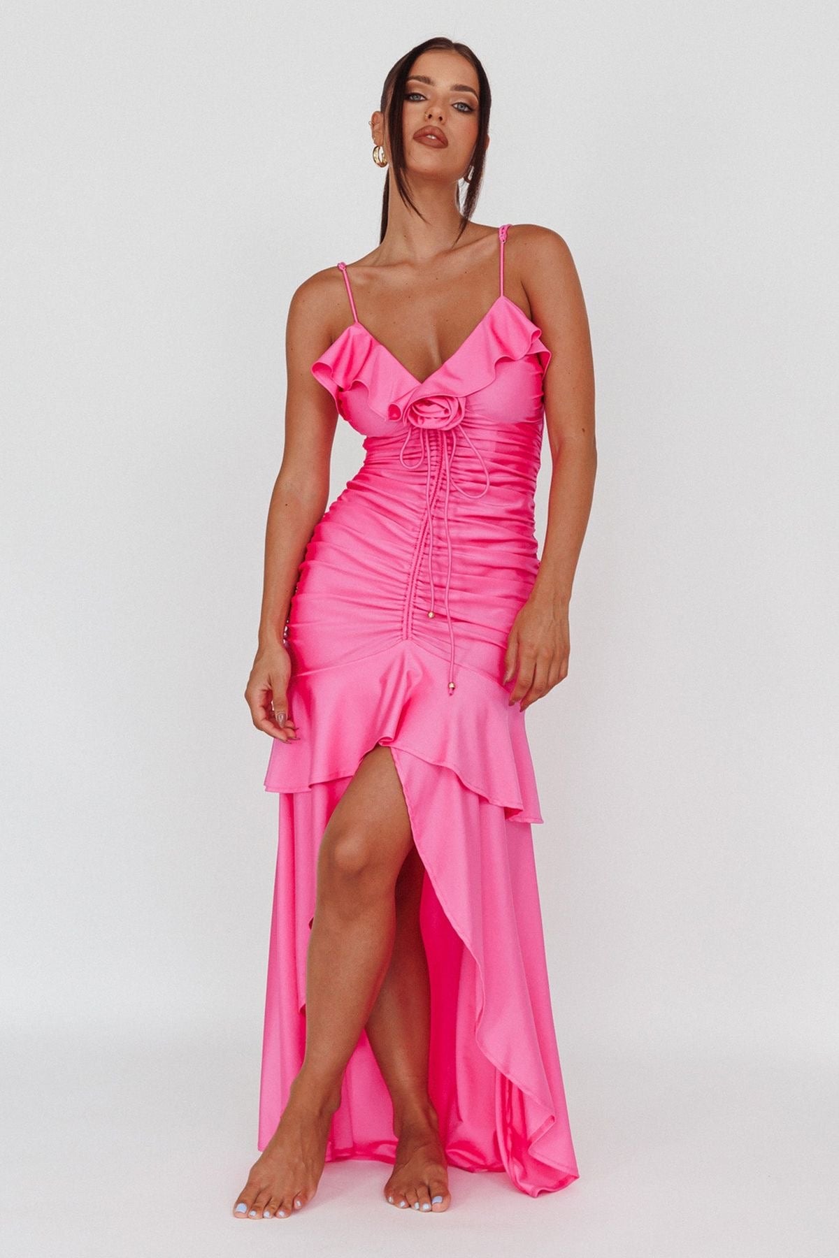 Rosalia Ruched Ruffle Maxi Dress