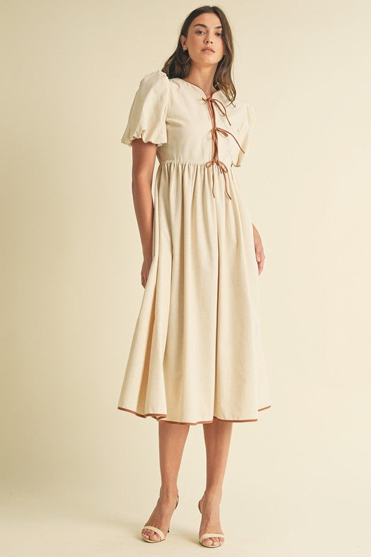 Bow Tie Short Sleeve midi dress