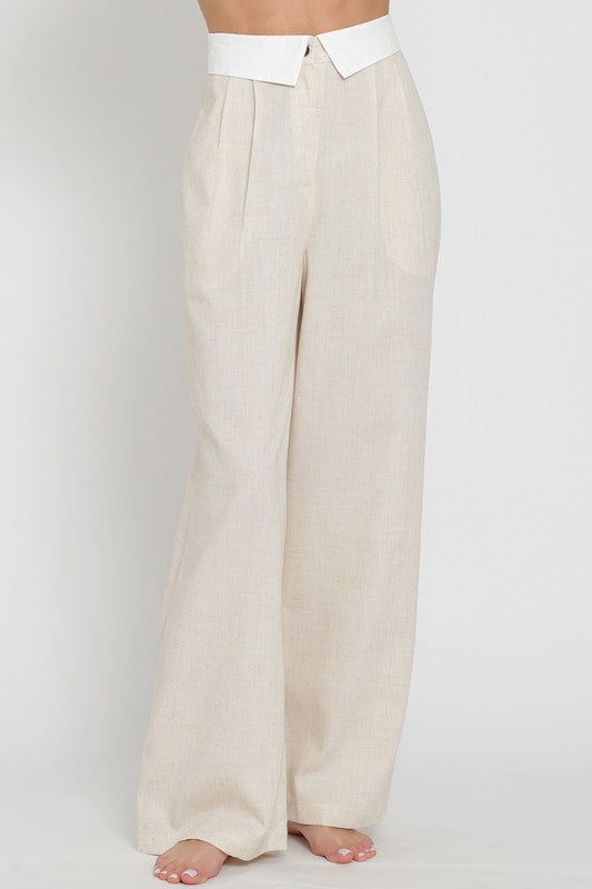 CONTRAST WAISTBAND DETAILING LINEN
LONG PANTS