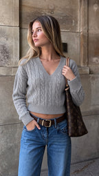 Cable Knit V-Neck Sweater