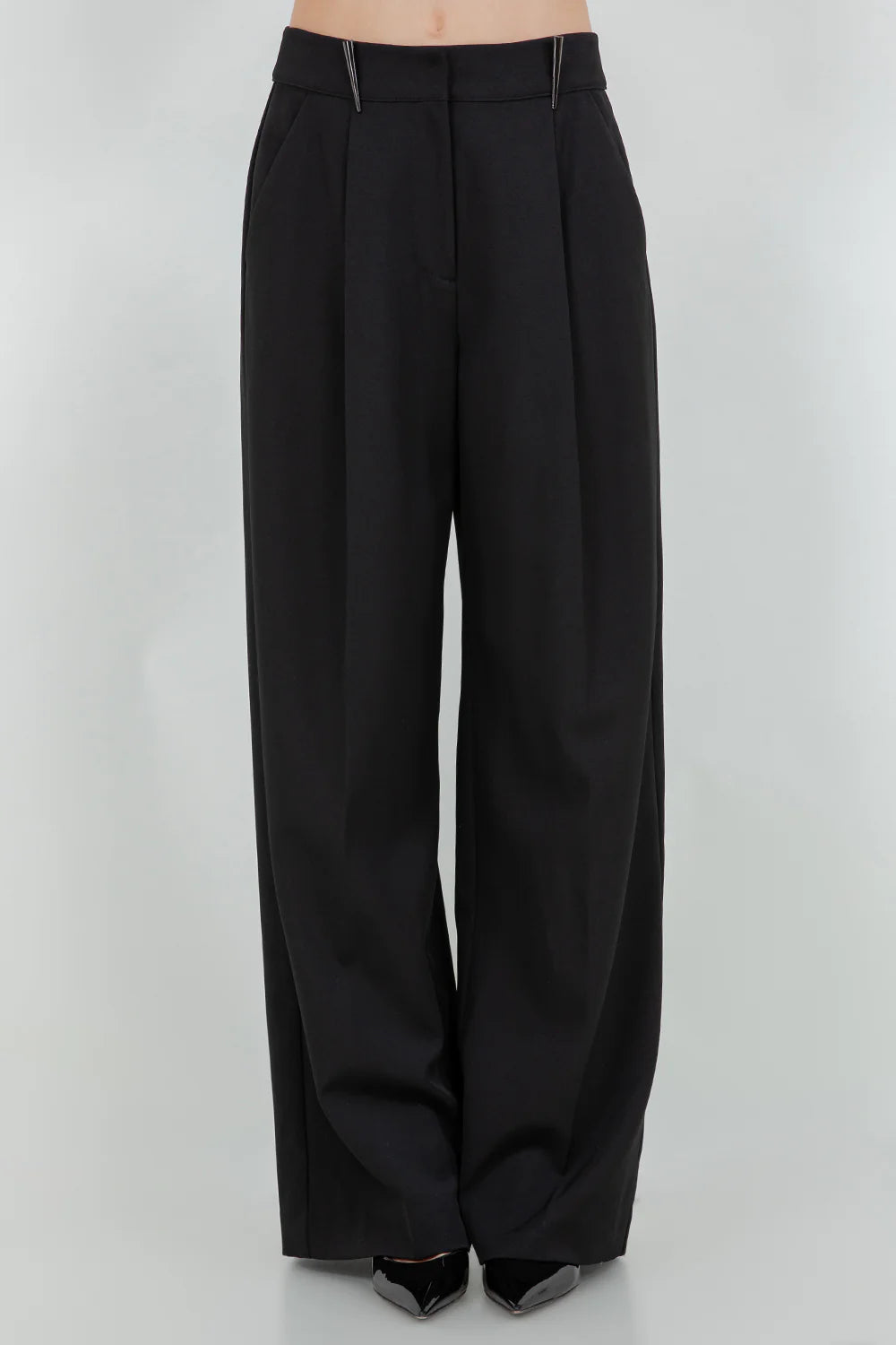 SOFT WOVEN STRAIGHT LEG TROUSERS WITH WAIST ACCENT