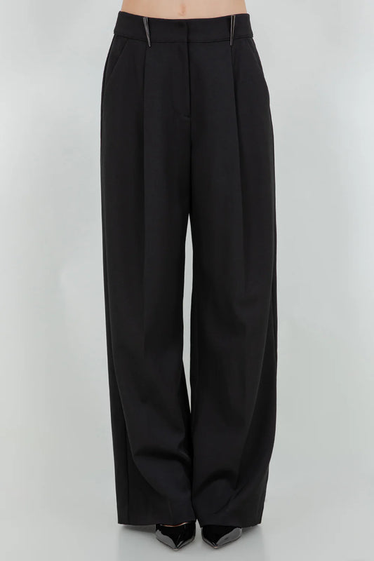 SOFT WOVEN STRAIGHT LEG TROUSERS WITH WAIST ACCENT