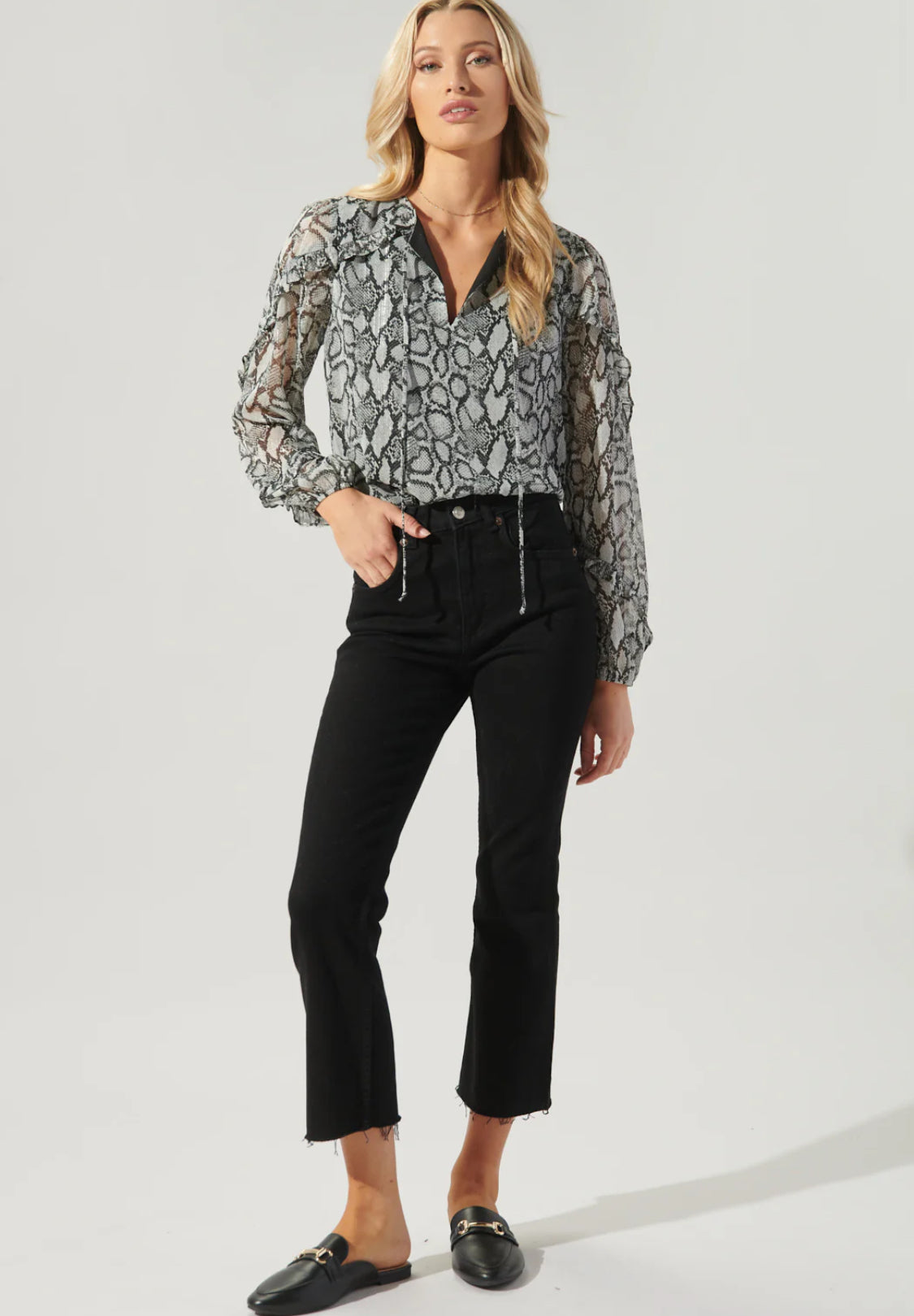 Alina Snake Print Ammabella Ruffle Blouse