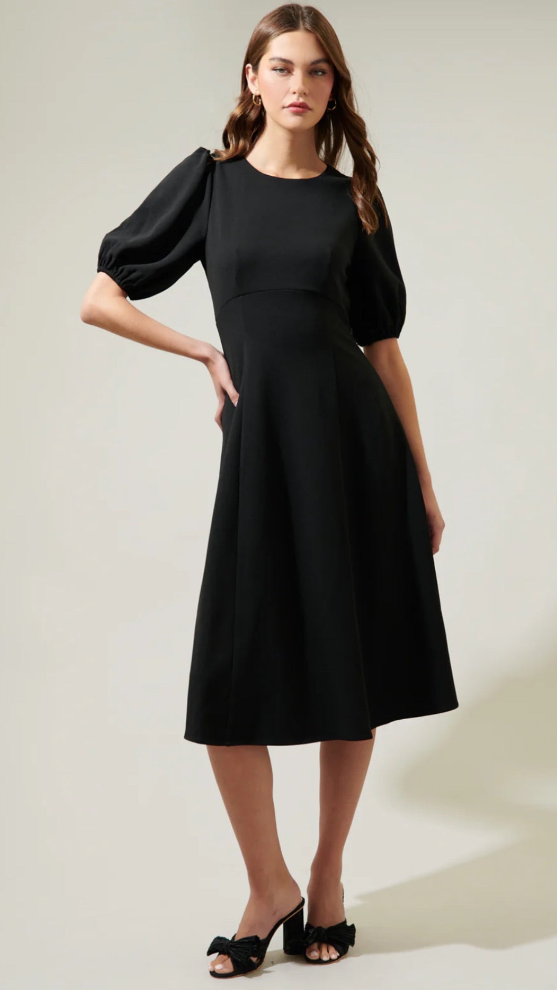 America Puff Sleeve Midi Dress