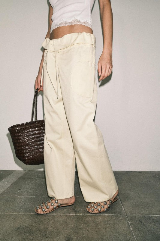 Anja Fold-over Cotton Twill Pant