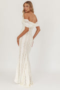 Romance Dreamer White Lace Off-the-
Shoulder Maxi Dress