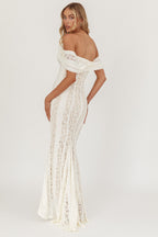 Romance Dreamer White Lace Off-the-
Shoulder Maxi Dress