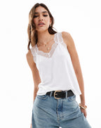 cami top with lace trim detail in white
