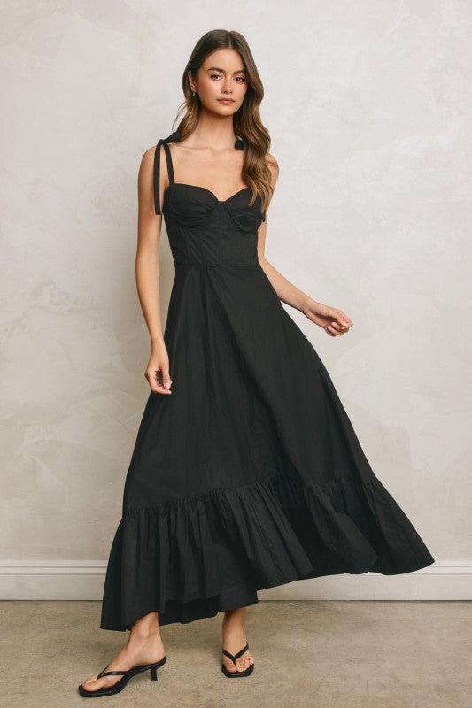 COTTON POPLIN RUCHED CORSET MAXI DRESS