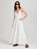 Self tie spaghetti straps eyelet lace maxi dress with side strap details