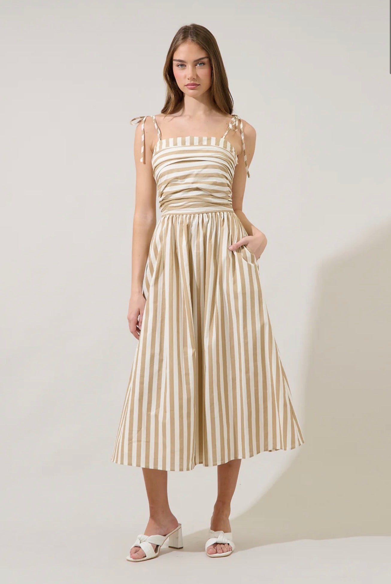 Evelina Ruched Midi Dress Lasha Stripe