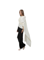 KNITTED BODYSUIT WITH CONTRAST MESH DRAPE CAPE