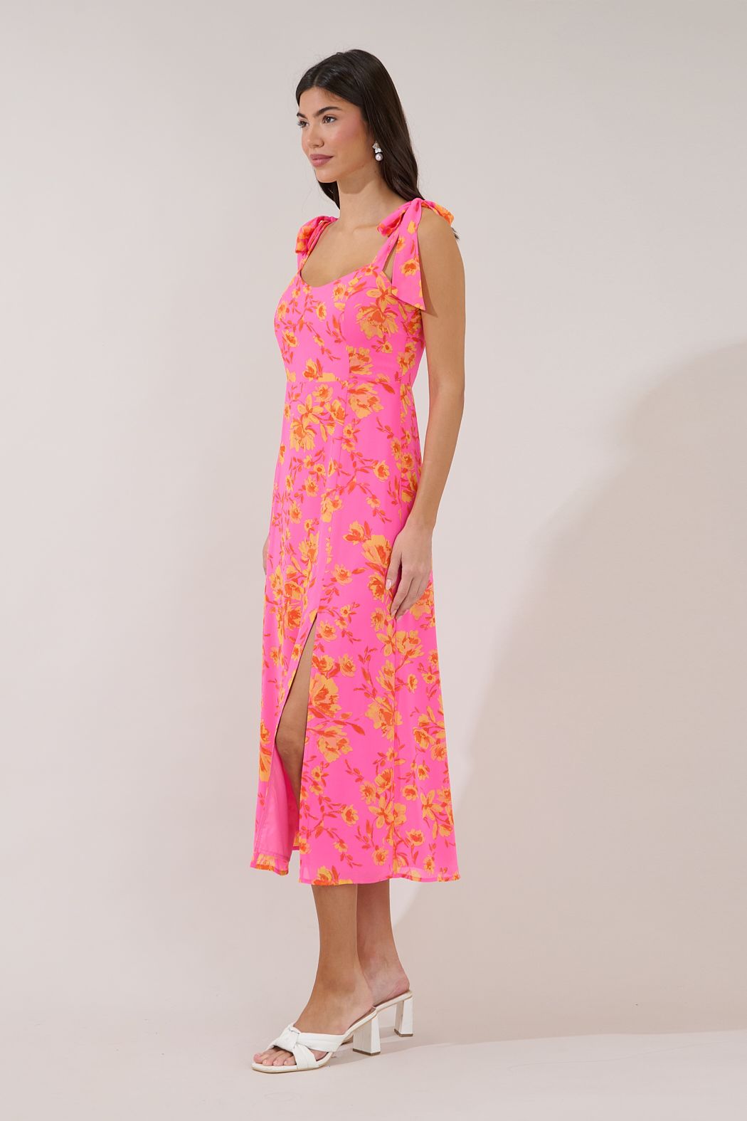 Viejo Tie Strap Midi Dress Hot Rod Floral