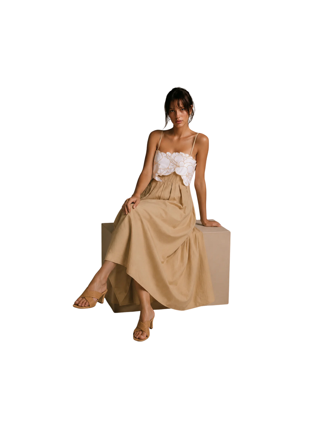 Kalani Floral Embroidery Pleated Maxi Dress