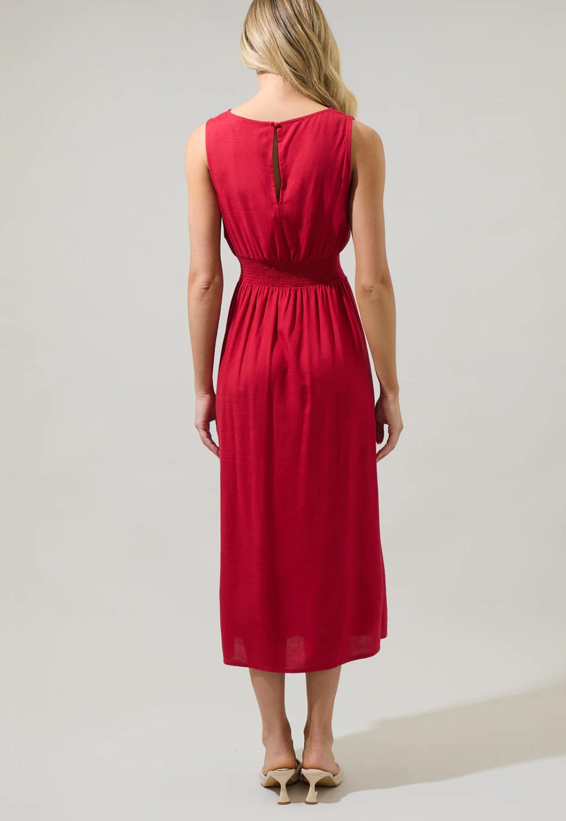 Balmy Smocked Back Midi Dress