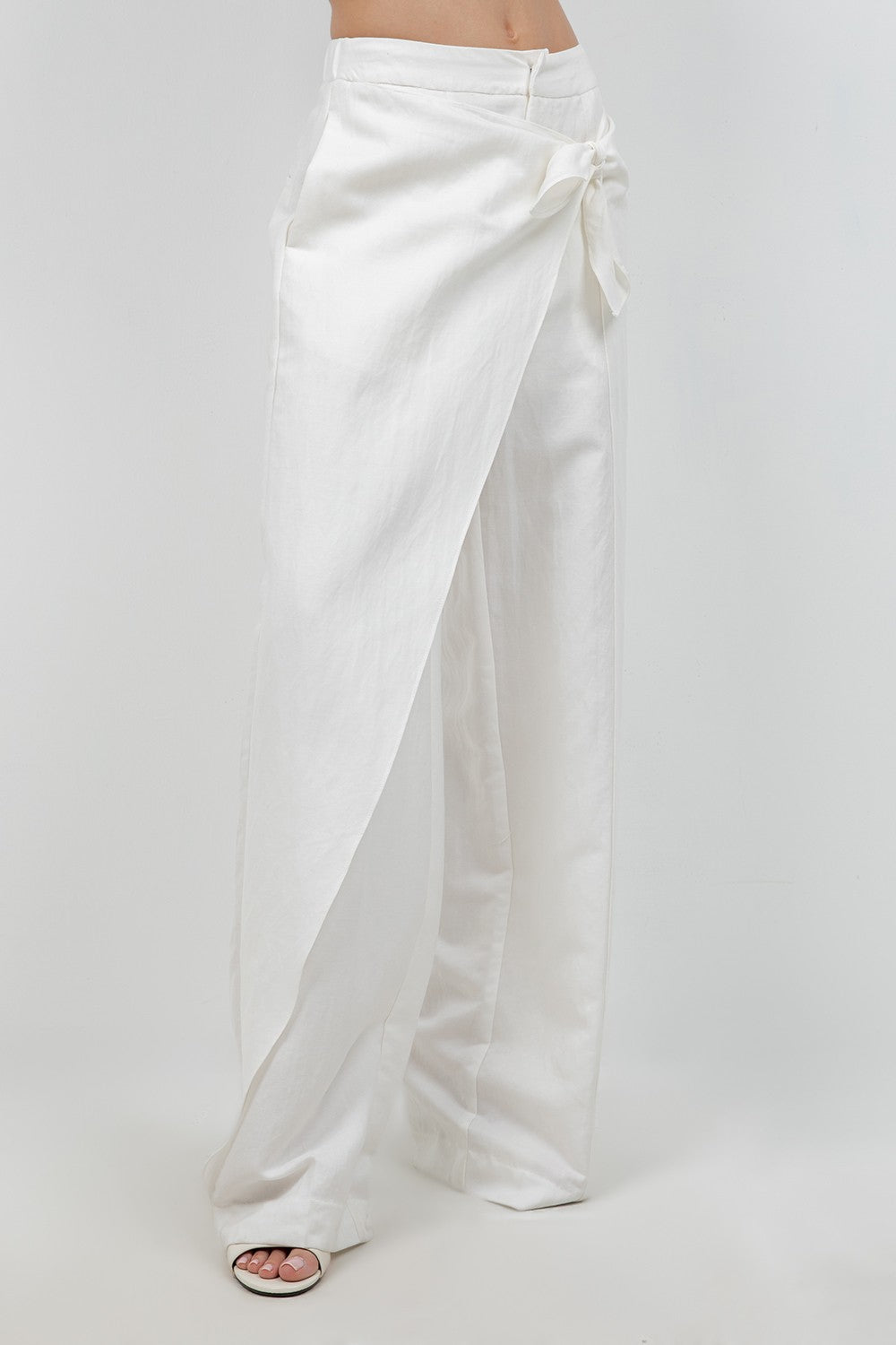 SOFT WOVEN TROUSERS WITH SELF OVERLAP TIE