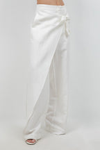 SOFT WOVEN TROUSERS WITH SELF OVERLAP TIE