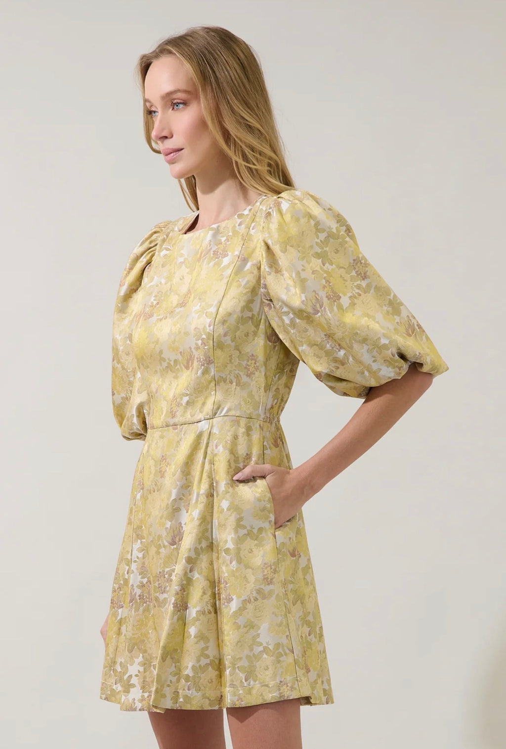 Iris Bubble Sleeve Mini Dress Kia Jacquard