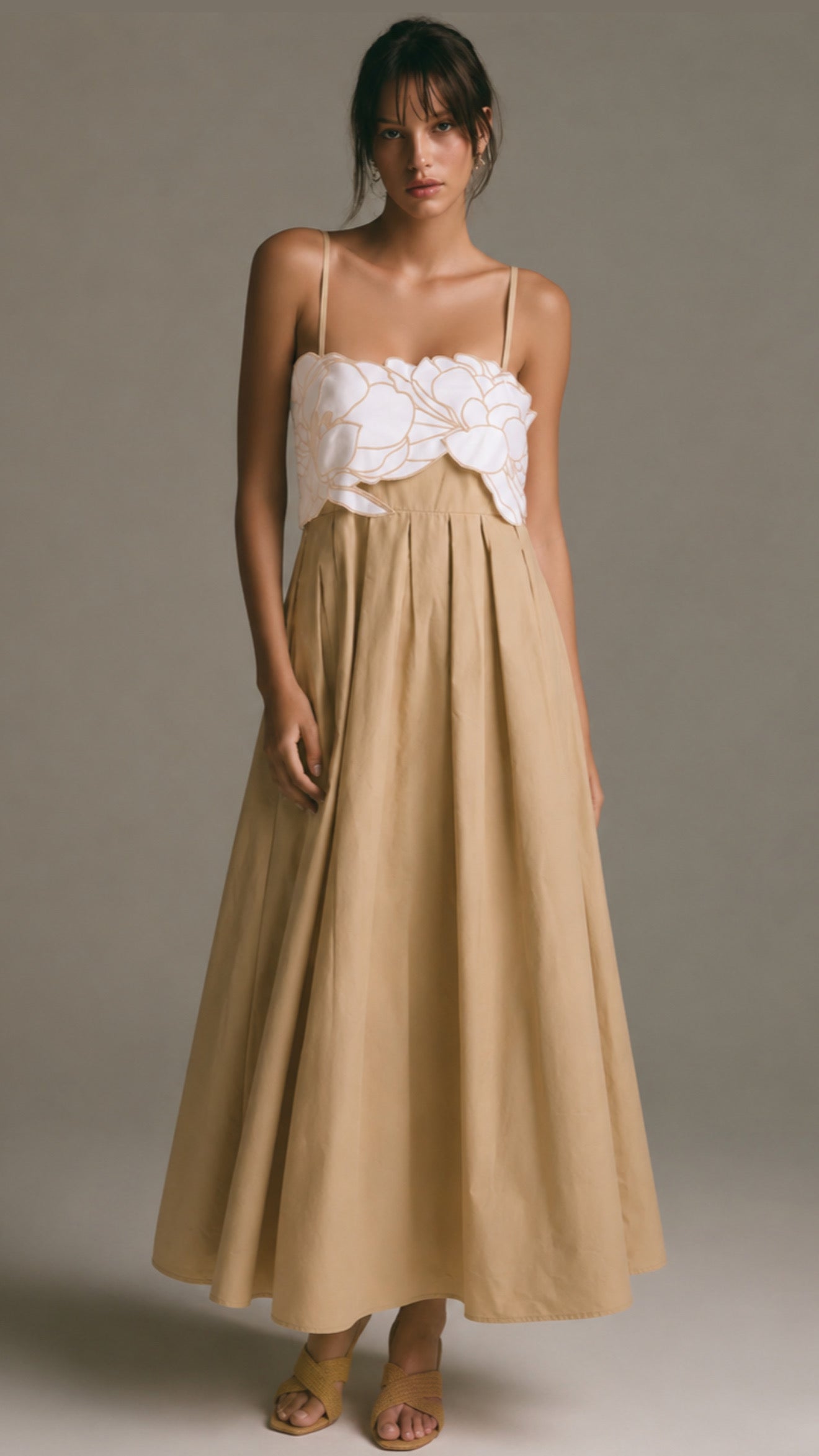 Kalani Floral Embroidery Pleated Maxi Dress