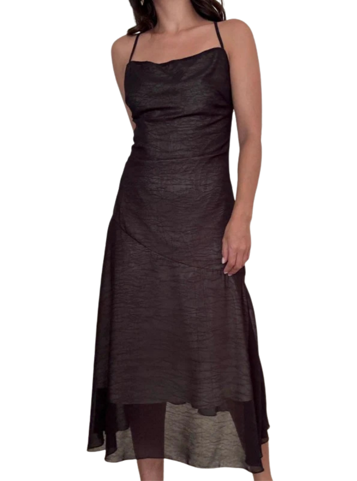 Chiffon Cross Tie Back Asymmetric Hem Midi Dress