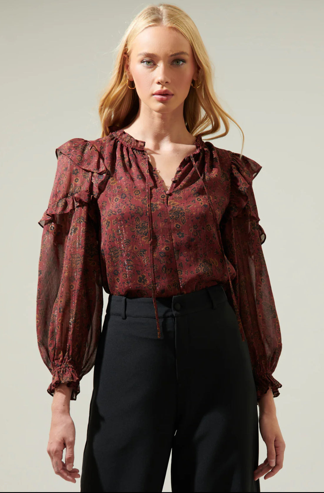 Carmina Beau Floral Marquette Henley Blouse