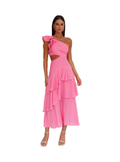 Deanna One-Shoulder Tiered Maxi Dress Pink