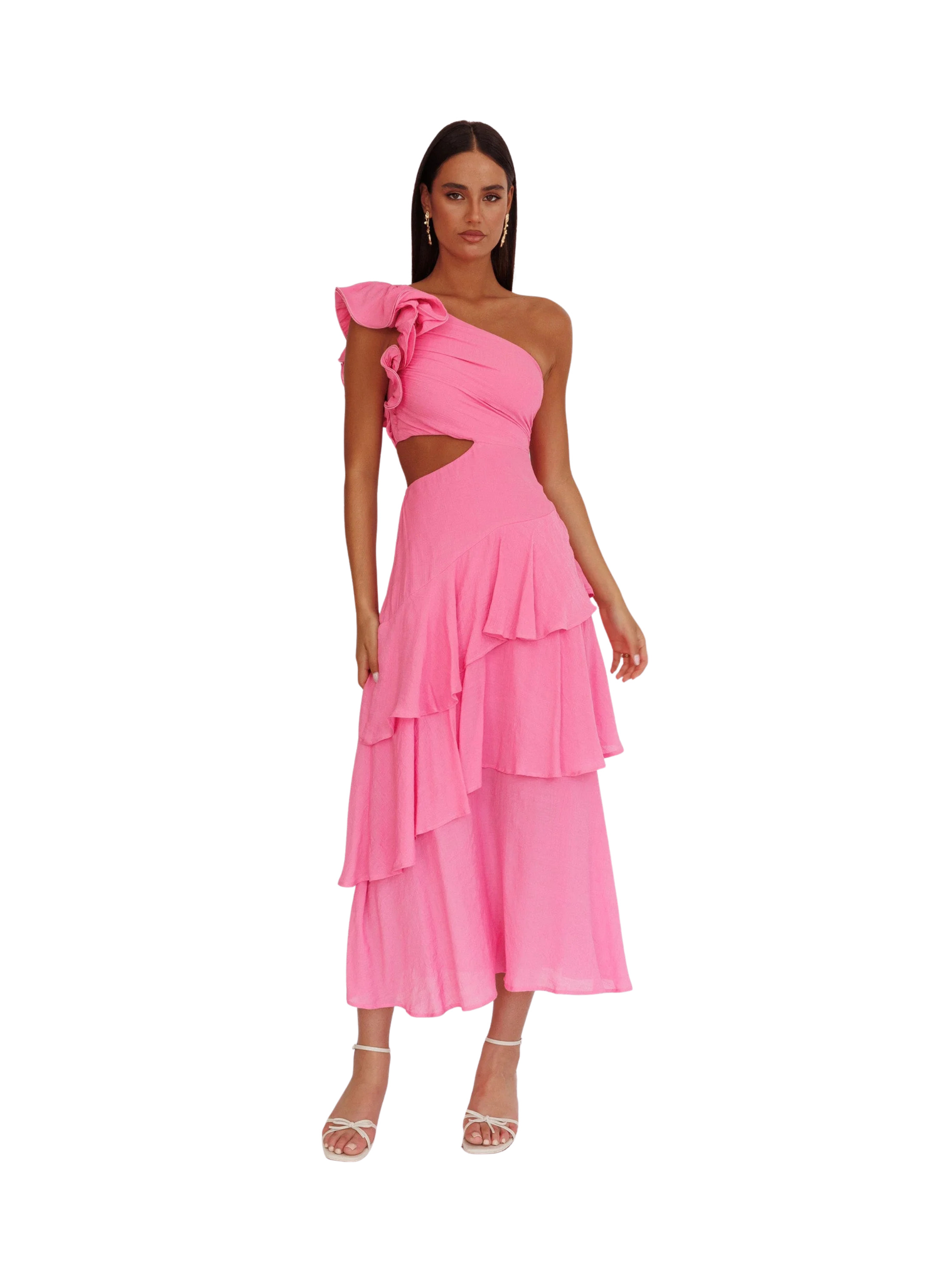 Deanna One-Shoulder Tiered Maxi Dress Pink