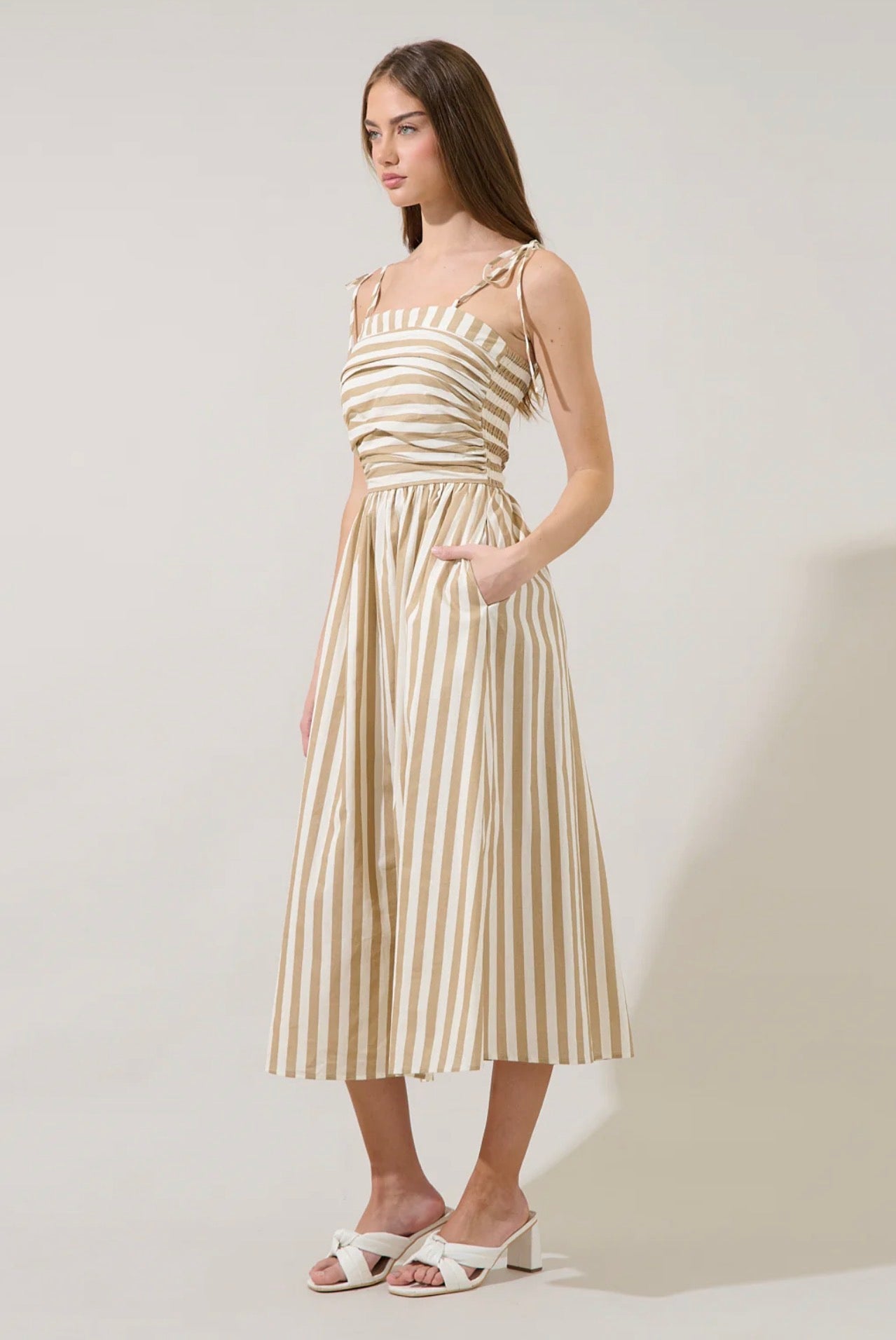 Evelina Ruched Midi Dress Lasha Stripe