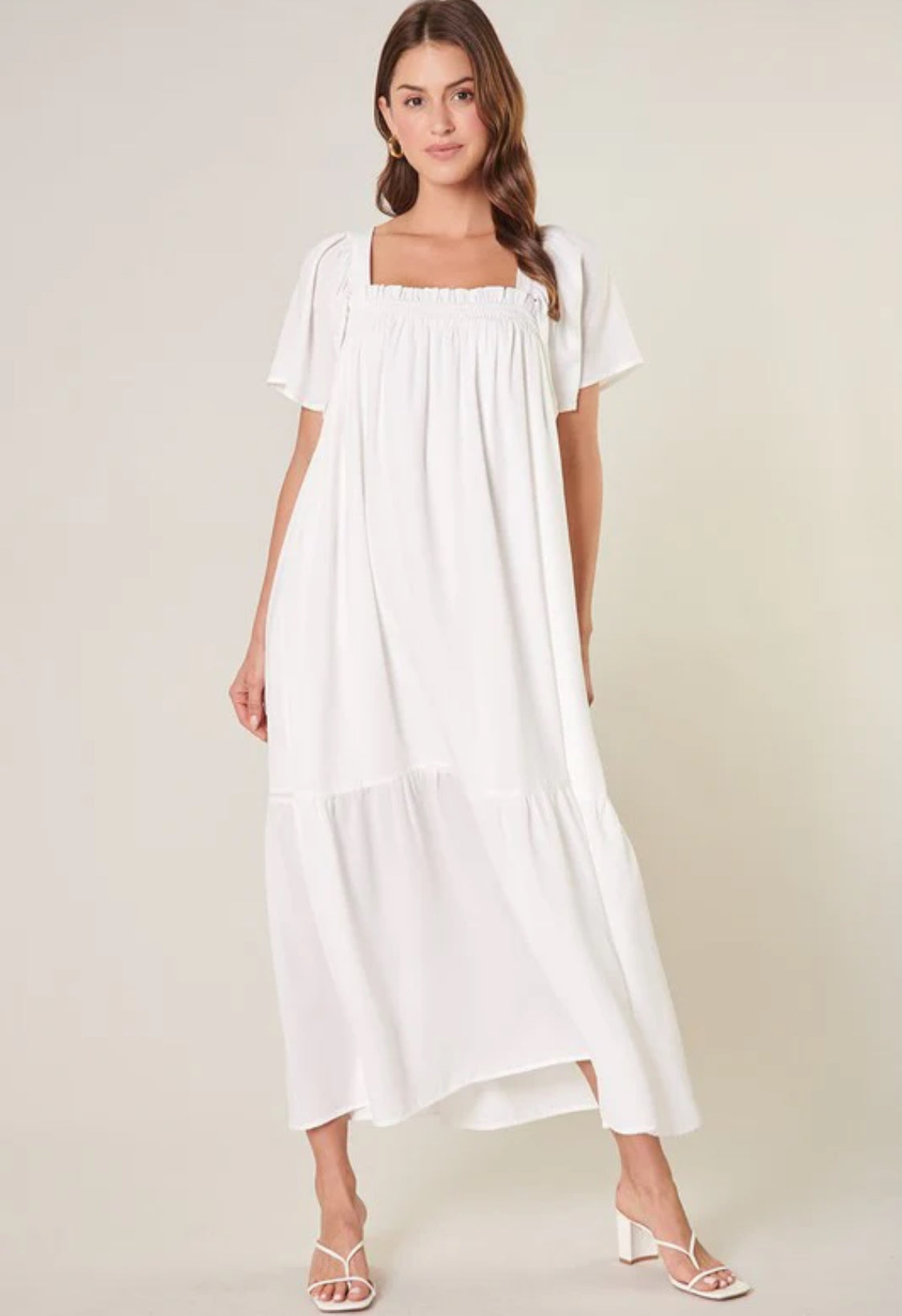 Moonstone Flutter Sleeve Cross Back Midi Dress