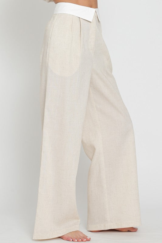 CONTRAST WAISTBAND DETAILING LINEN
LONG PANTS