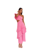 Deanna One-Shoulder Tiered Maxi Dress Pink