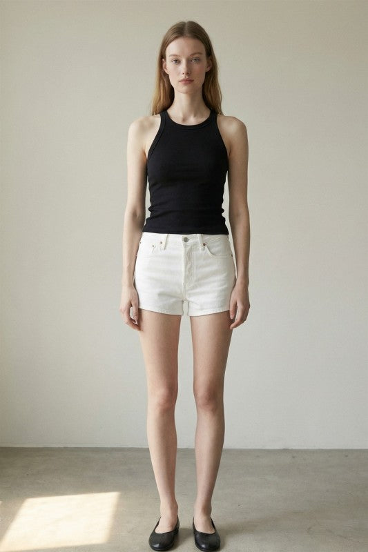 RIBBED SLEEVELESS SCOOP NECK TANKTOP