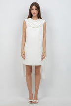 WOVEN MINI DRESS WITH ATTACHED CHIFFON SCARF