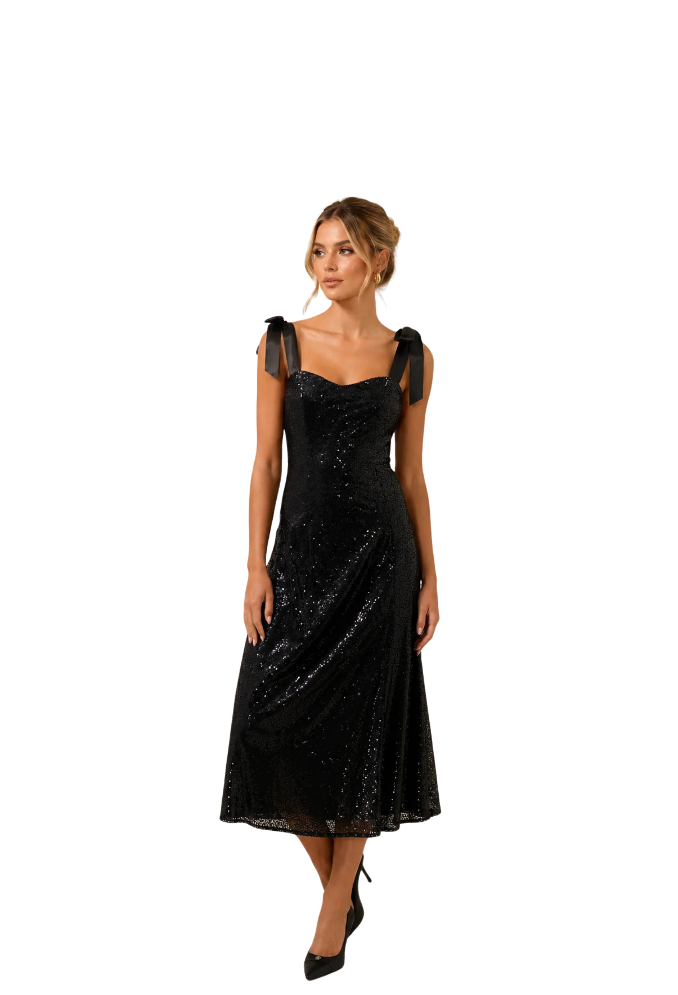 Adelisa Sequin Tie Strap Midi Dress