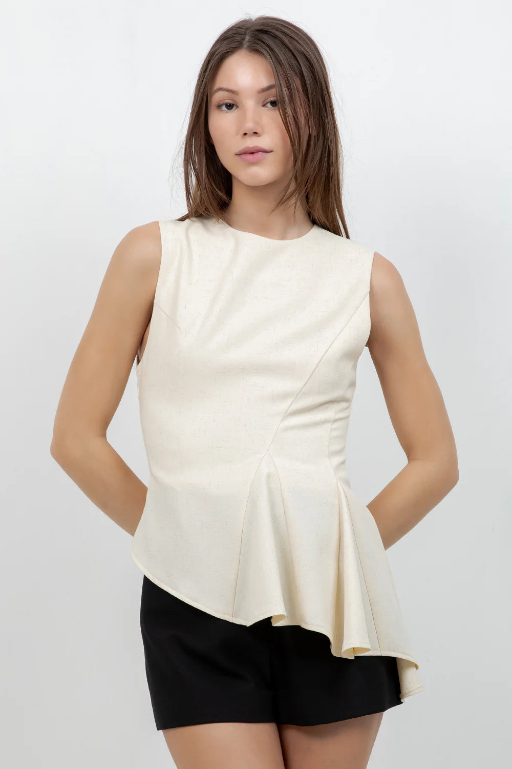 SLEEVELESS ASYMMETRICAL RUFFLE TOP