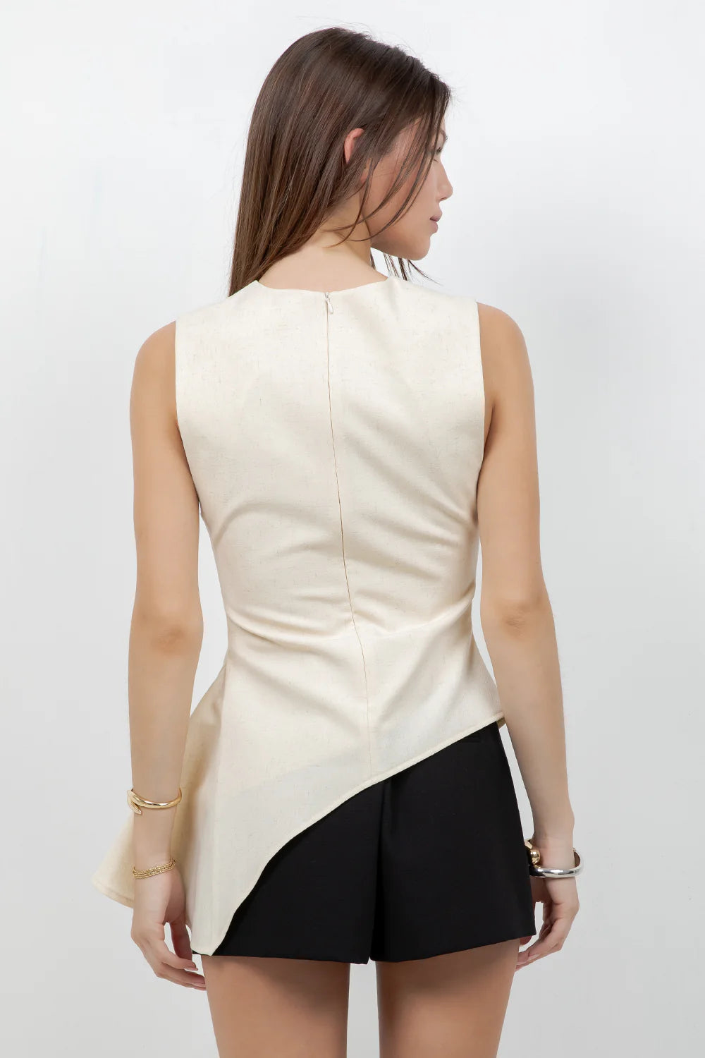 SLEEVELESS ASYMMETRICAL RUFFLE TOP