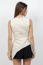 SLEEVELESS ASYMMETRICAL RUFFLE TOP