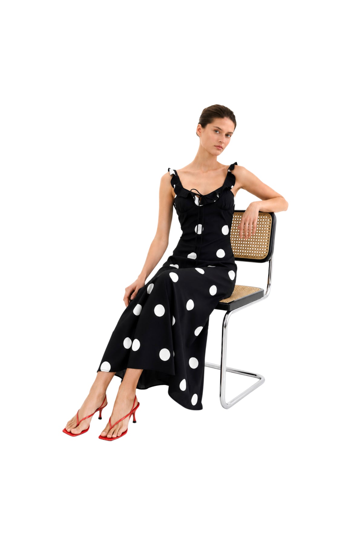 PIPER DRESS - SATIN MIDI SLIP DRESS IN DOT