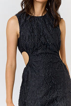 TEXTURED SIDE CUT OUT SLEEVELESS MIDI
DRESS