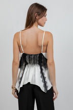 LACE MIXED SATIN CAMI TANK TOP - IVORY/BLACK