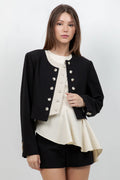 SOFT WOVEN DOUBLE PLACKET JACKET (NAVY/IVORY)