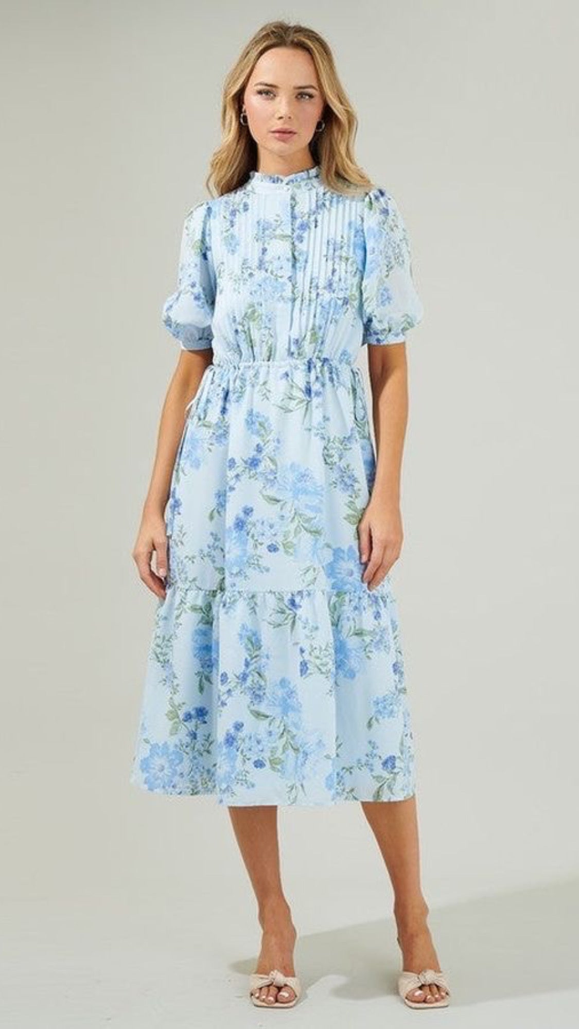 Dusty Floss Floral Pleated Midi dress