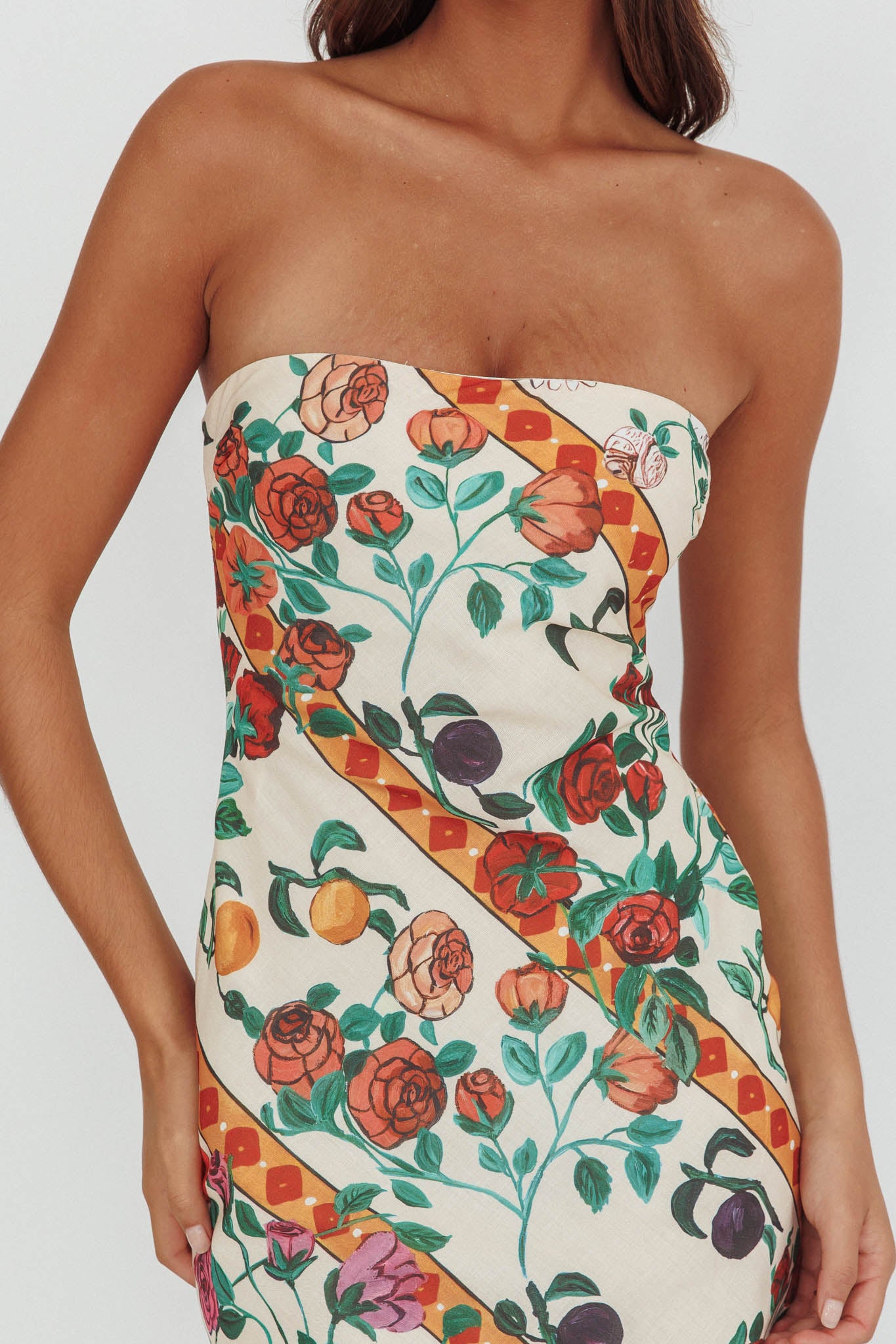 Floral Strapless Column Dress
