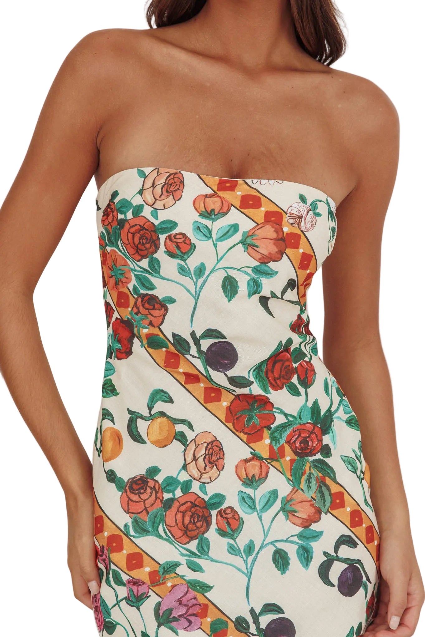 Floral Strapless Column Dress