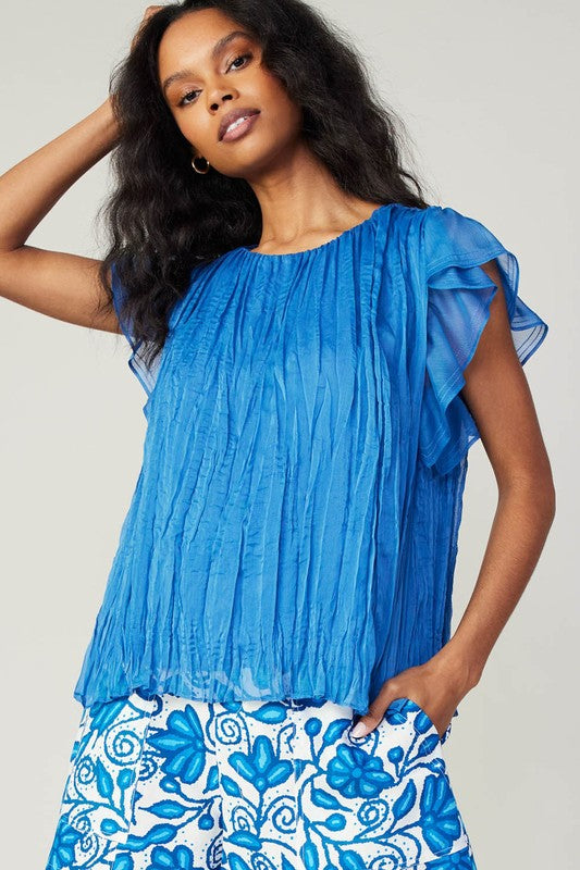 FLUTTER SHORT-SLEEVE CRINKLE TOP