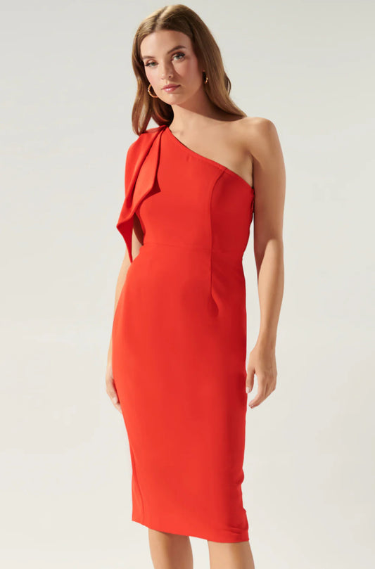 Maraschino Single Tie Shoulder Midi Dress