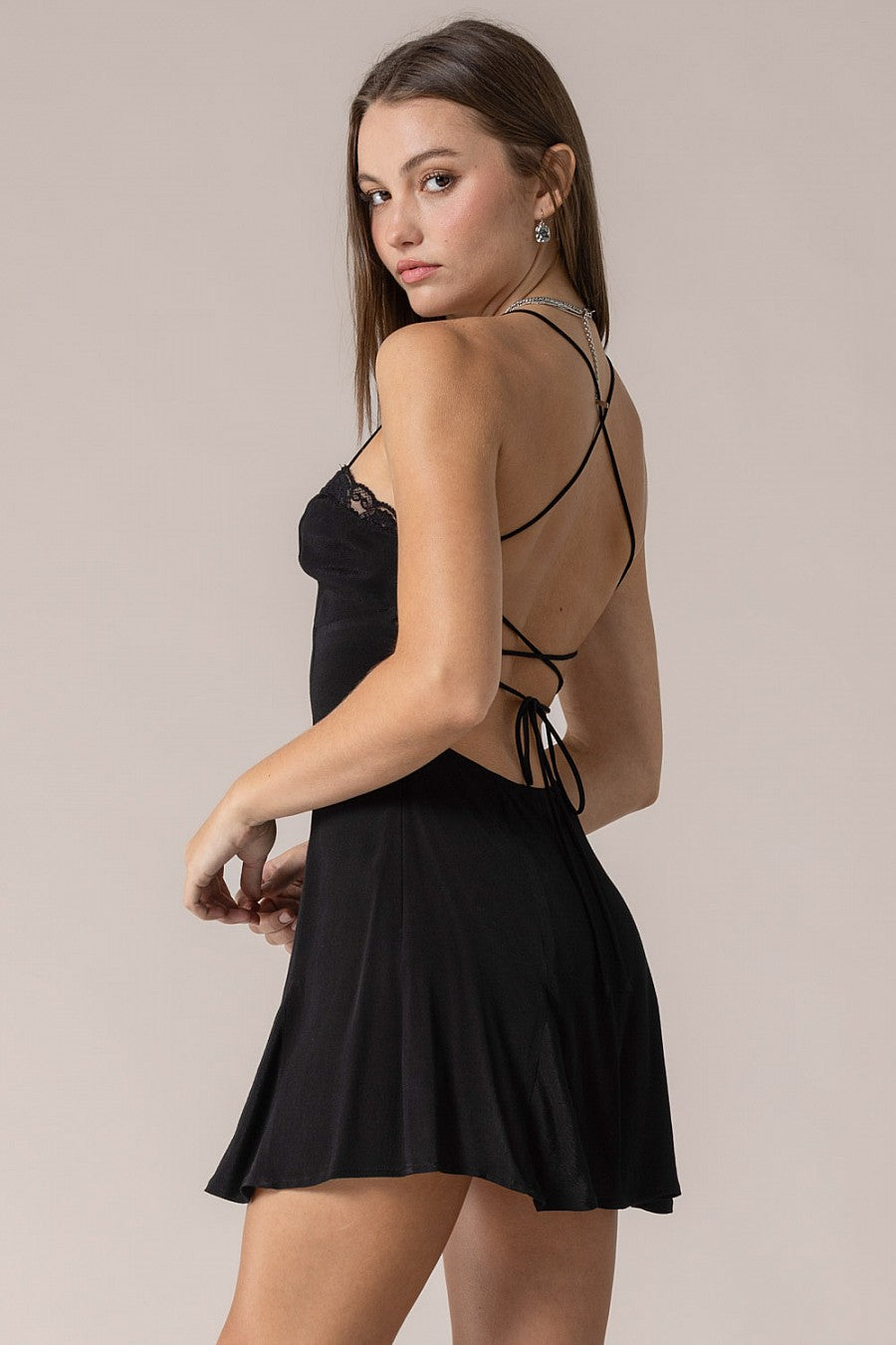 LACE TRIM RUFFLE MINI DRESS