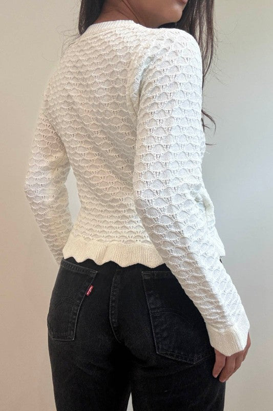 Pointelle Knit Ruffled Edges Cardigan